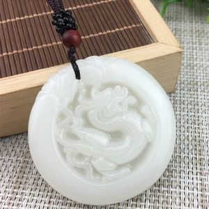 Natural white Jade Dragon Pendant with Free Neckla
